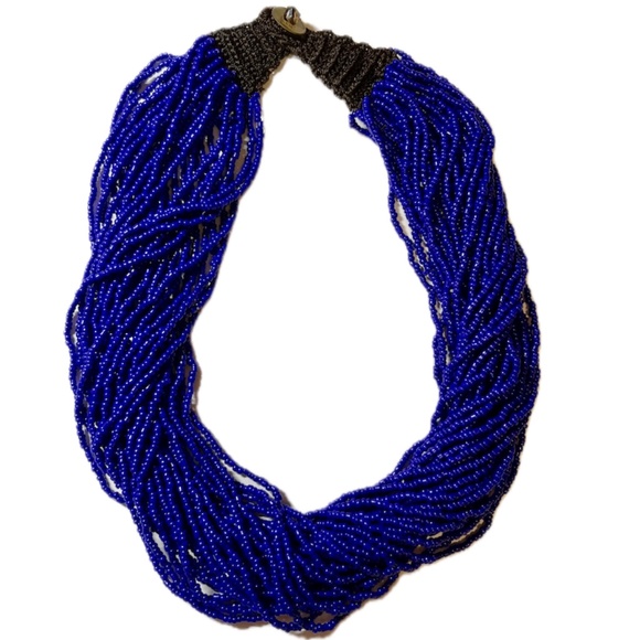 Vintage Blue-Purple Multi-strand seed bead necklace, 19" - Picture 2 of 3